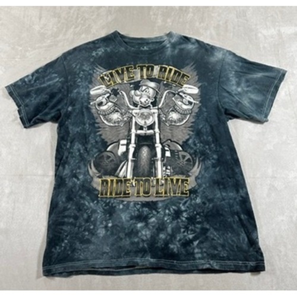 Mad Engine Popeye Graphic Tee Mens Live To Ride Tie Dye Moto Biker Large Black